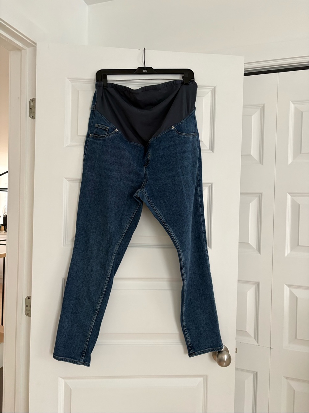 H&M Dark Blue Maternity Skinny Jeans with Black Stretch Panel